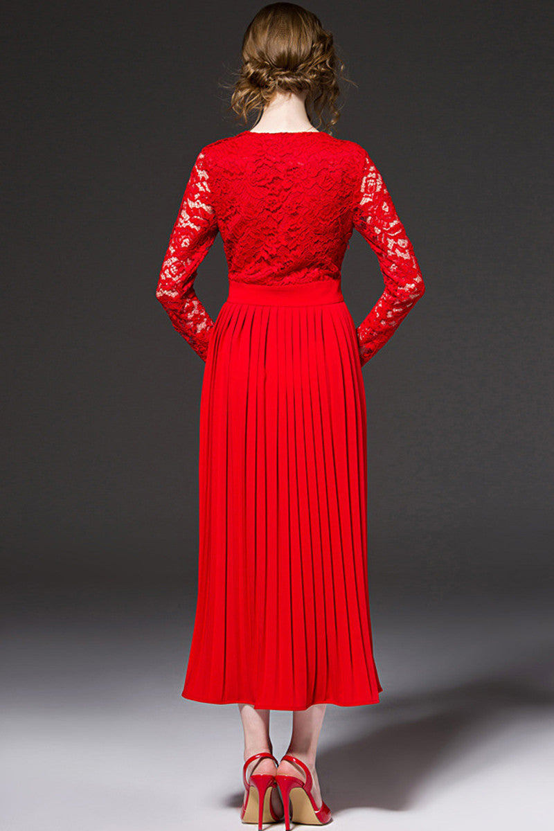 High Side Slit Deep-V Full Red Sexy Dress