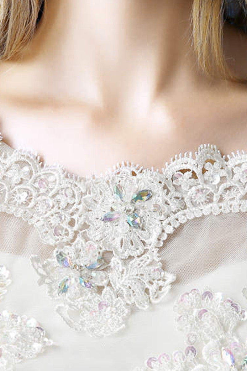Round Collar Beaded Lace Applique Mid Sleeve Runched Gown Dress