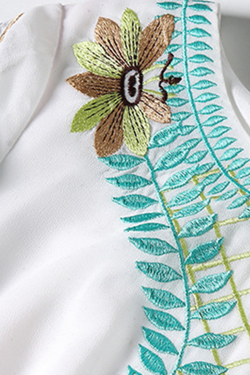 Round Collar Embroidery Print Pullover Chiffon Dress