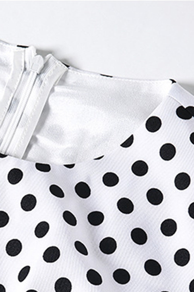 Round Collar Dots Slim Fish Tail Midi Bodycon Dress