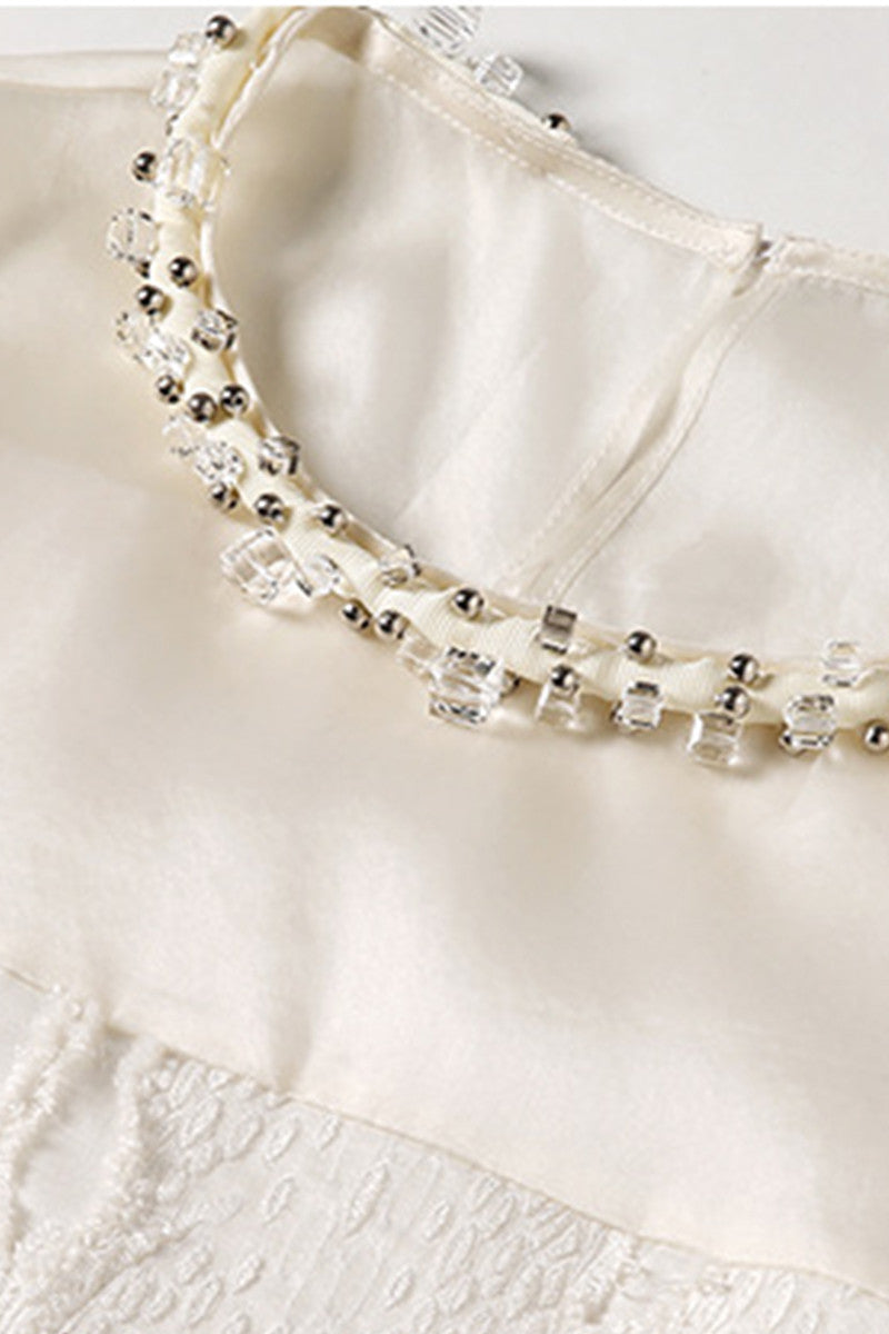 Embroidered With Bead Sleeveless Short Dress