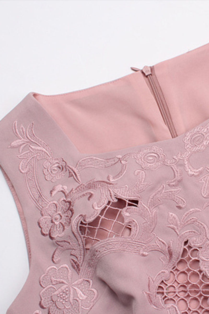 Square Neck Hollow Out Flow Lace Embroidery Mermaid Dress