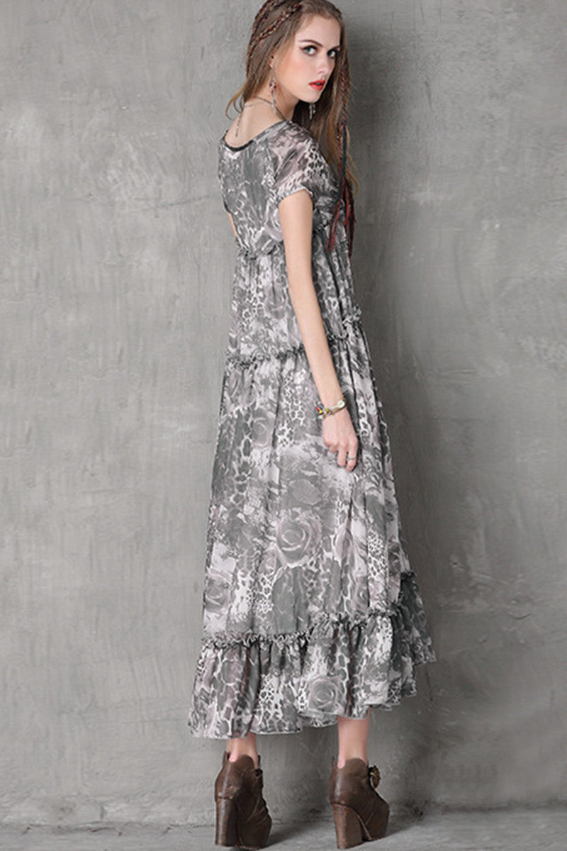 Tiered Multi Printed Cap Sleeve Casual Dress