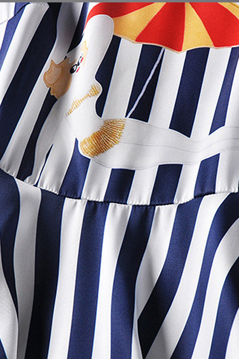 Stripe Slim A-line Sleeveless Casual Short Dress