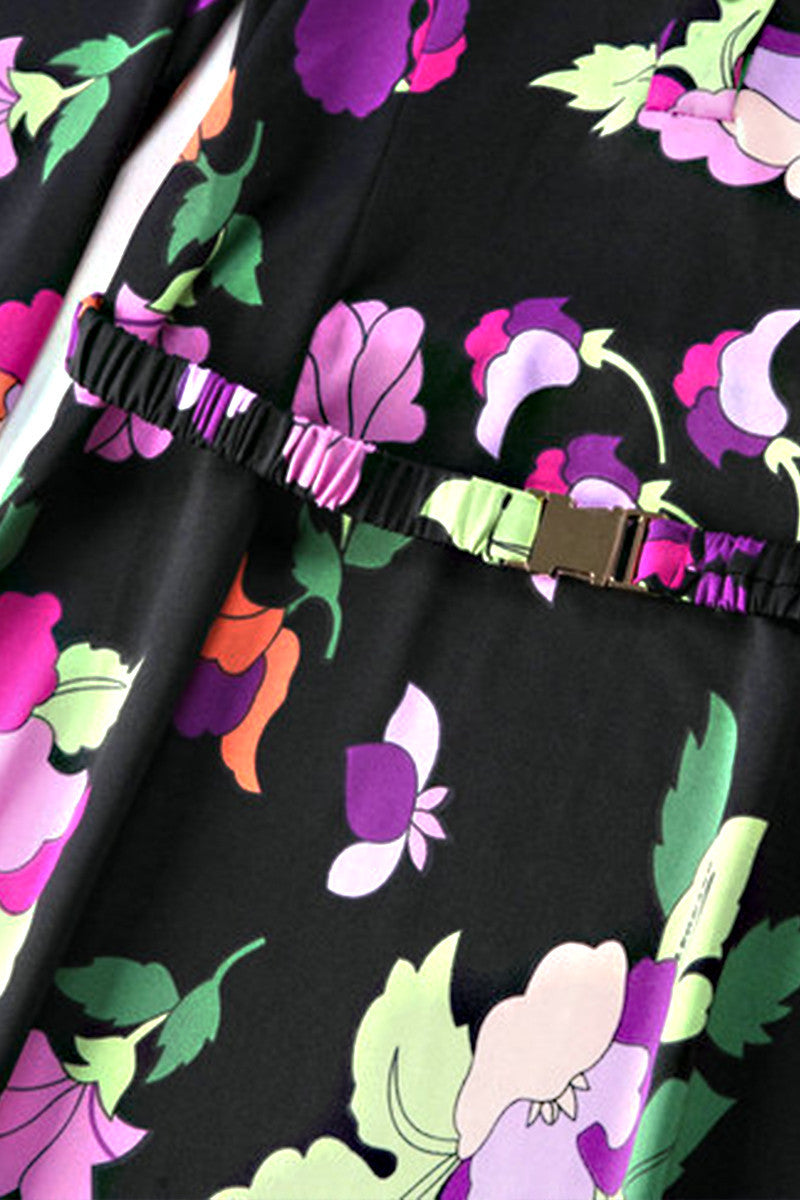 Women's Printing Floral Long Sleeve Dress Casual Polo Neck Slim Dress - NJOYDRESS - 4