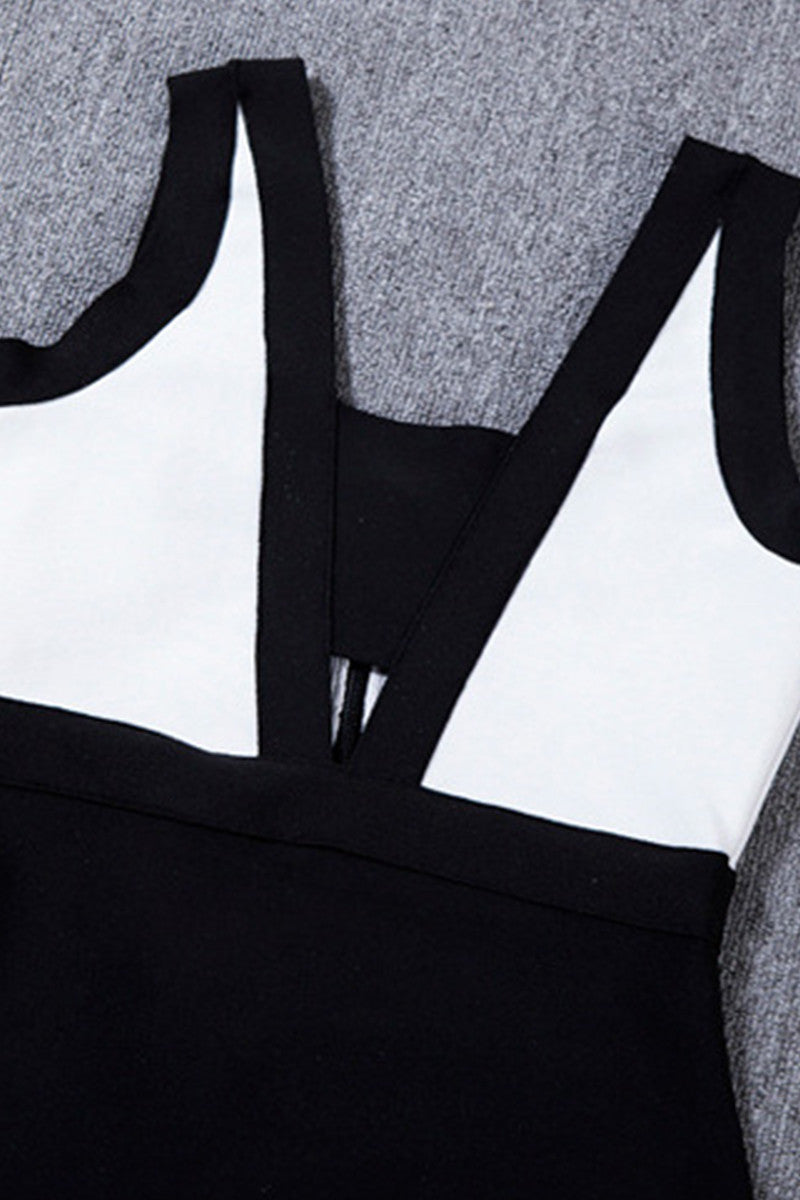 Low Cut Color Block Side Slit Bodycon Club Dress