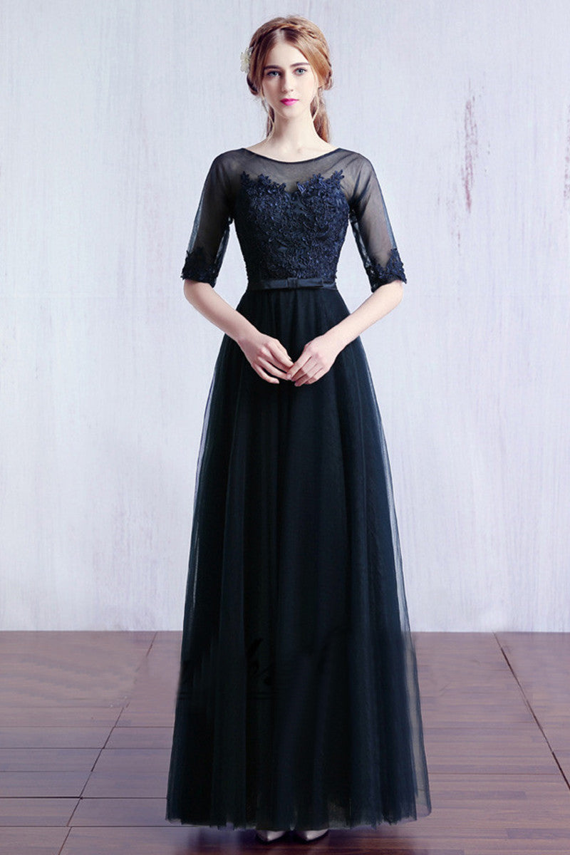 Sheer Mesh Lace Applique Tulle Overlay Bowknot Attached Runched Gown Dress