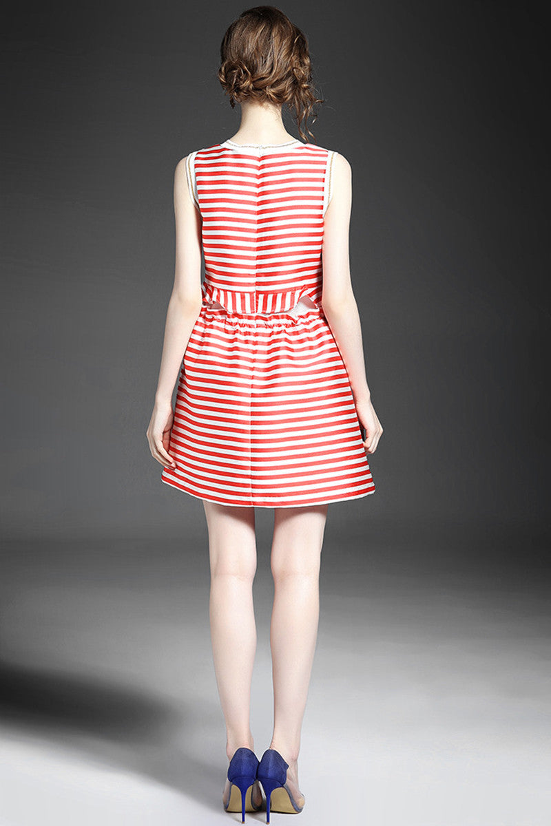 Women's Slim Striped Dress Casual Wear to Work Round Neck Dress