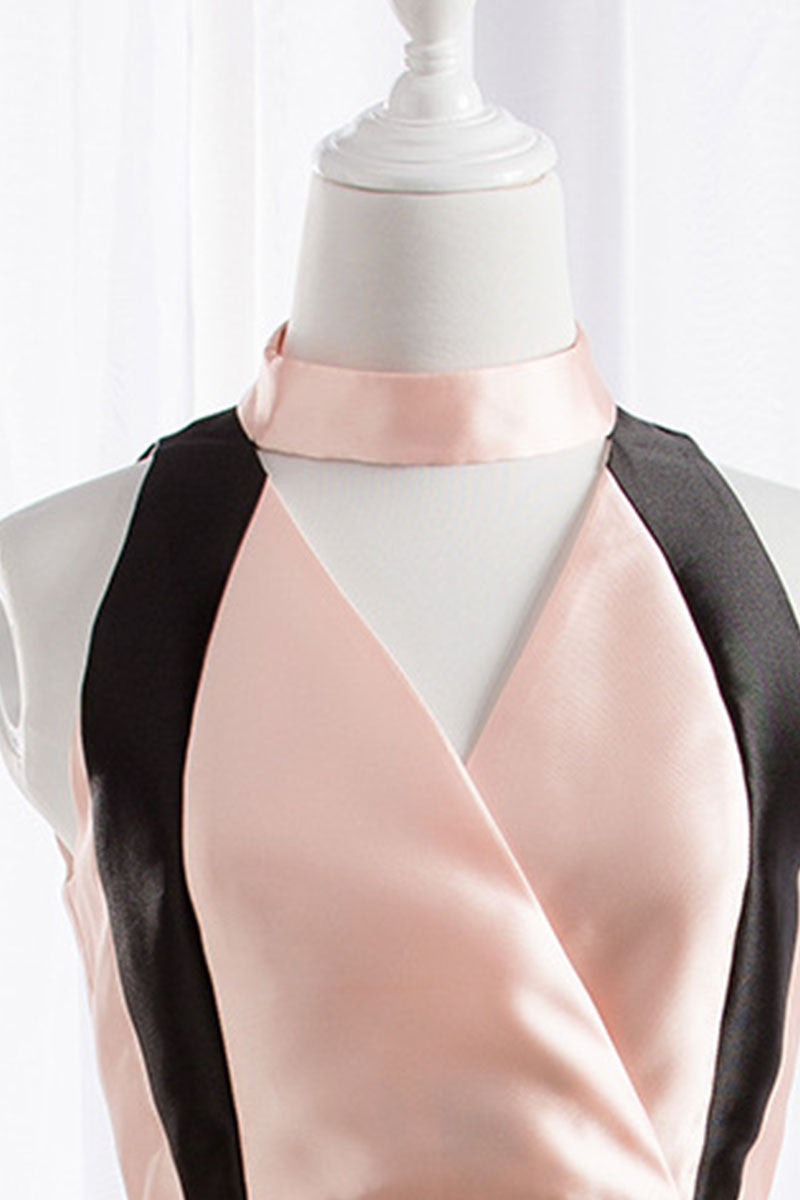 Fruitpink With Black Wave Color Block Fit-and-Flare Dress