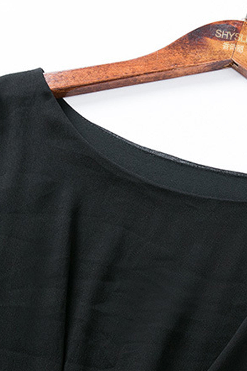 Round Neck Patchwork Short Sleeve Pleated Long T-shirts