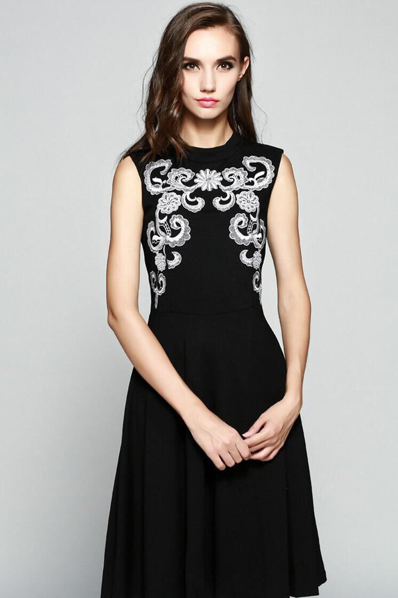 WOMEN'S ELEGANT WEAR TO WORK MIDI EMBROIDERY PARTY DRESS