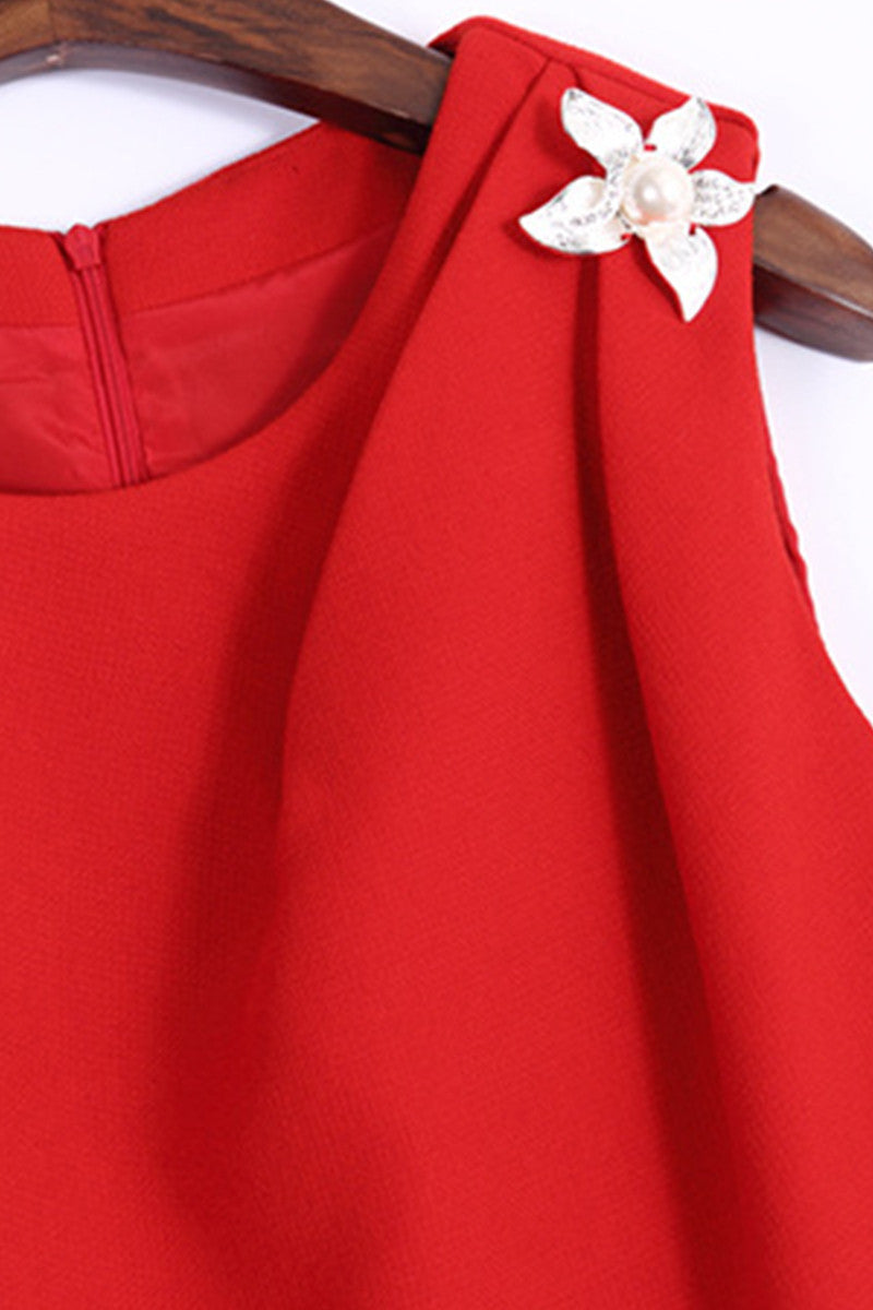 ELEGANT SLEEVELESS ROUND NECK IRREGULARITY BOTTOM MIDI DRESS