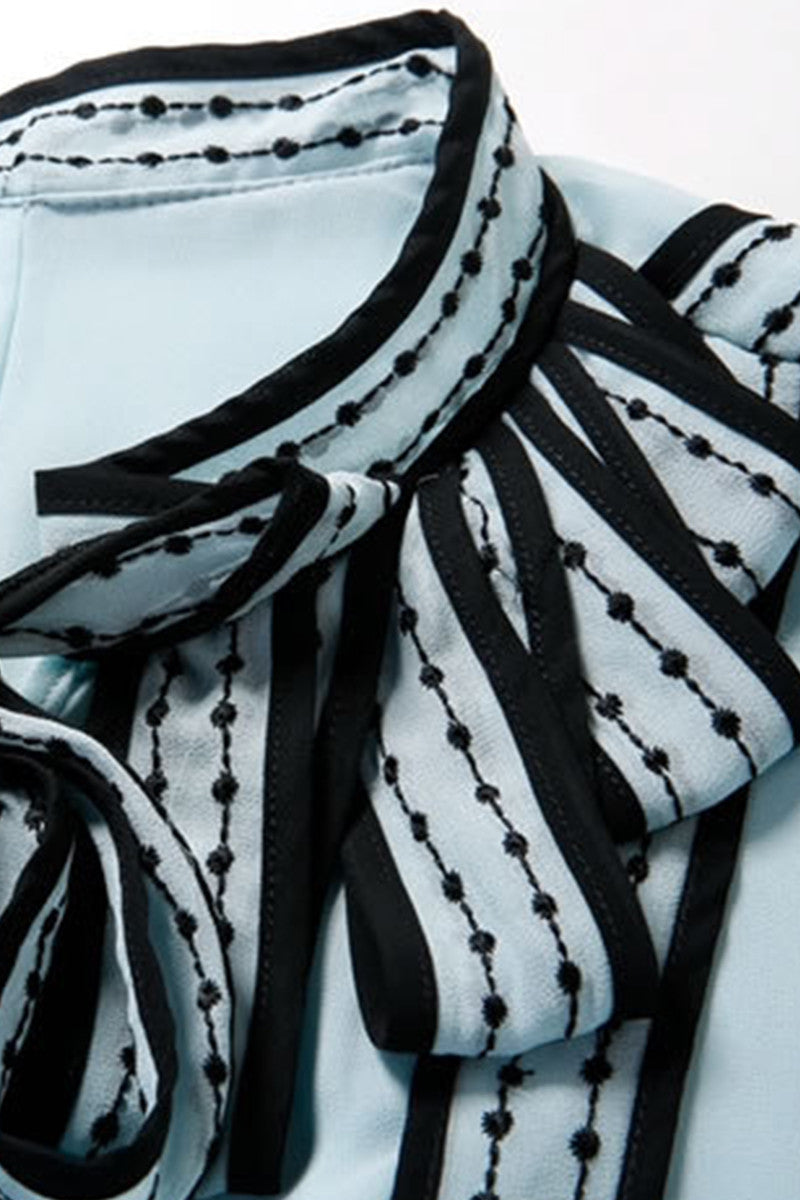 Special Bow Neck Chiffon Sleeve Pleated Dress