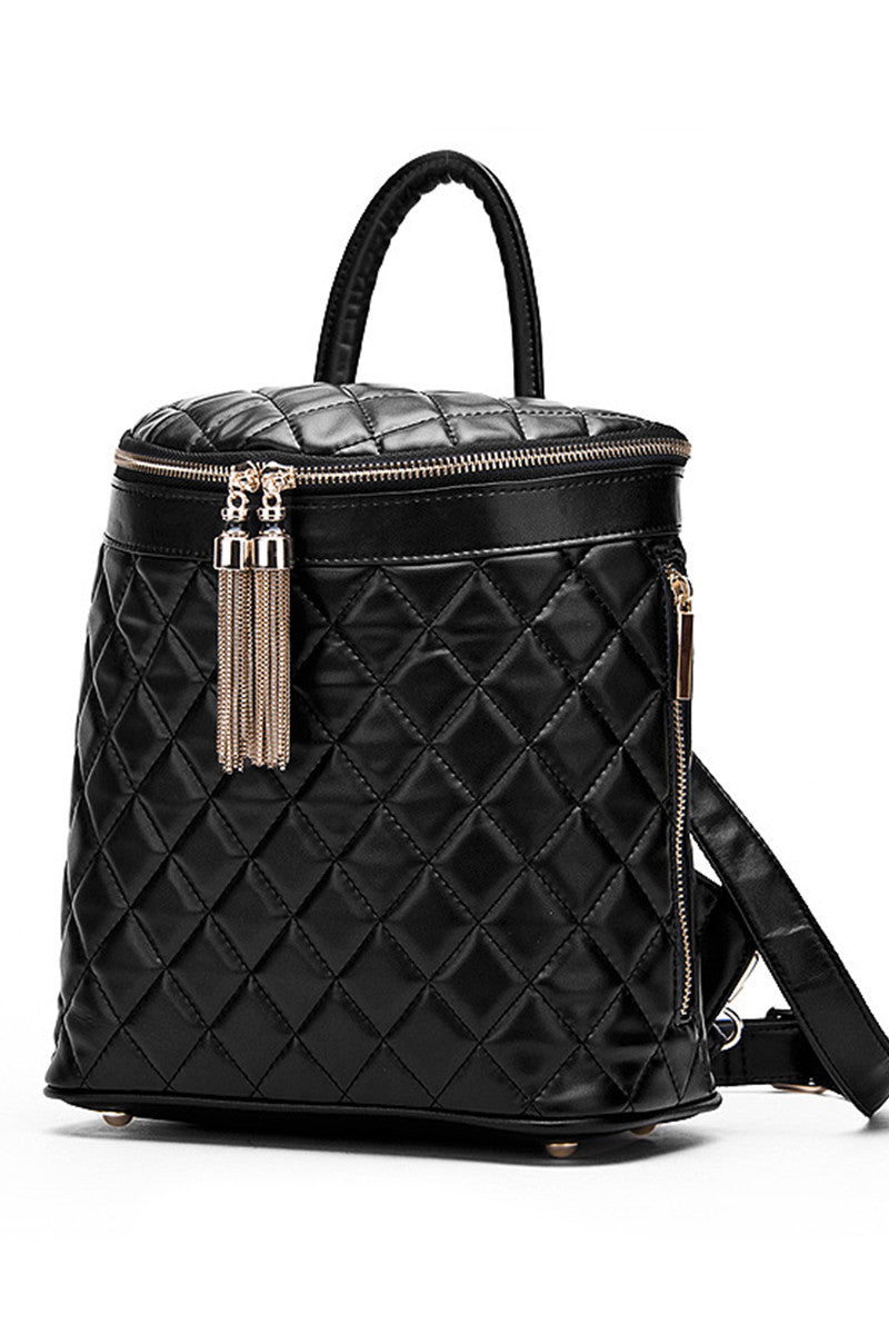 Chain Tassel Quilted Backpack Bucket Bag