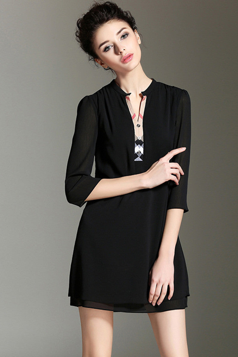 Henry Neck Two Layer Chiffon Dress