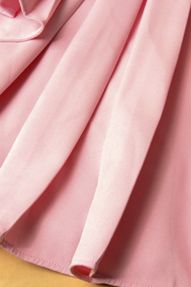 Casual V Neck Sleeve Skater Fit Pleated Skirt