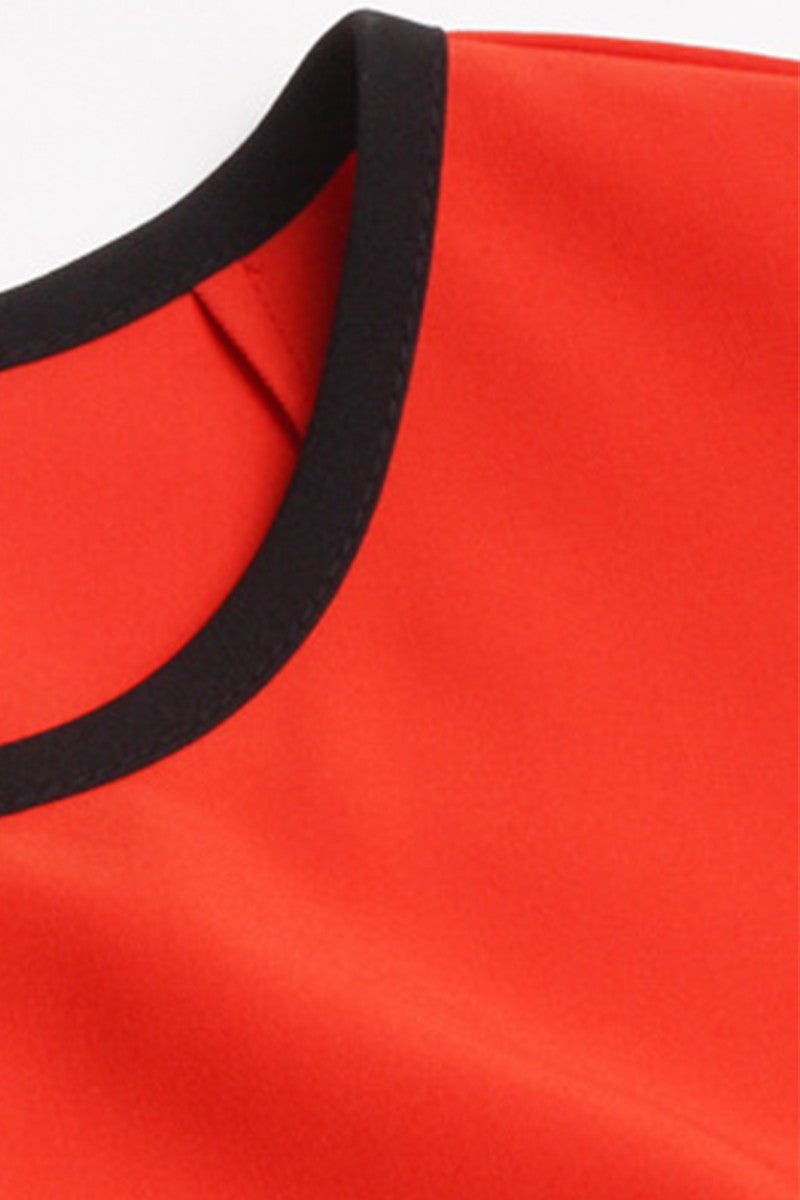 Round Neck Patch Slim Sleeve OL Dress