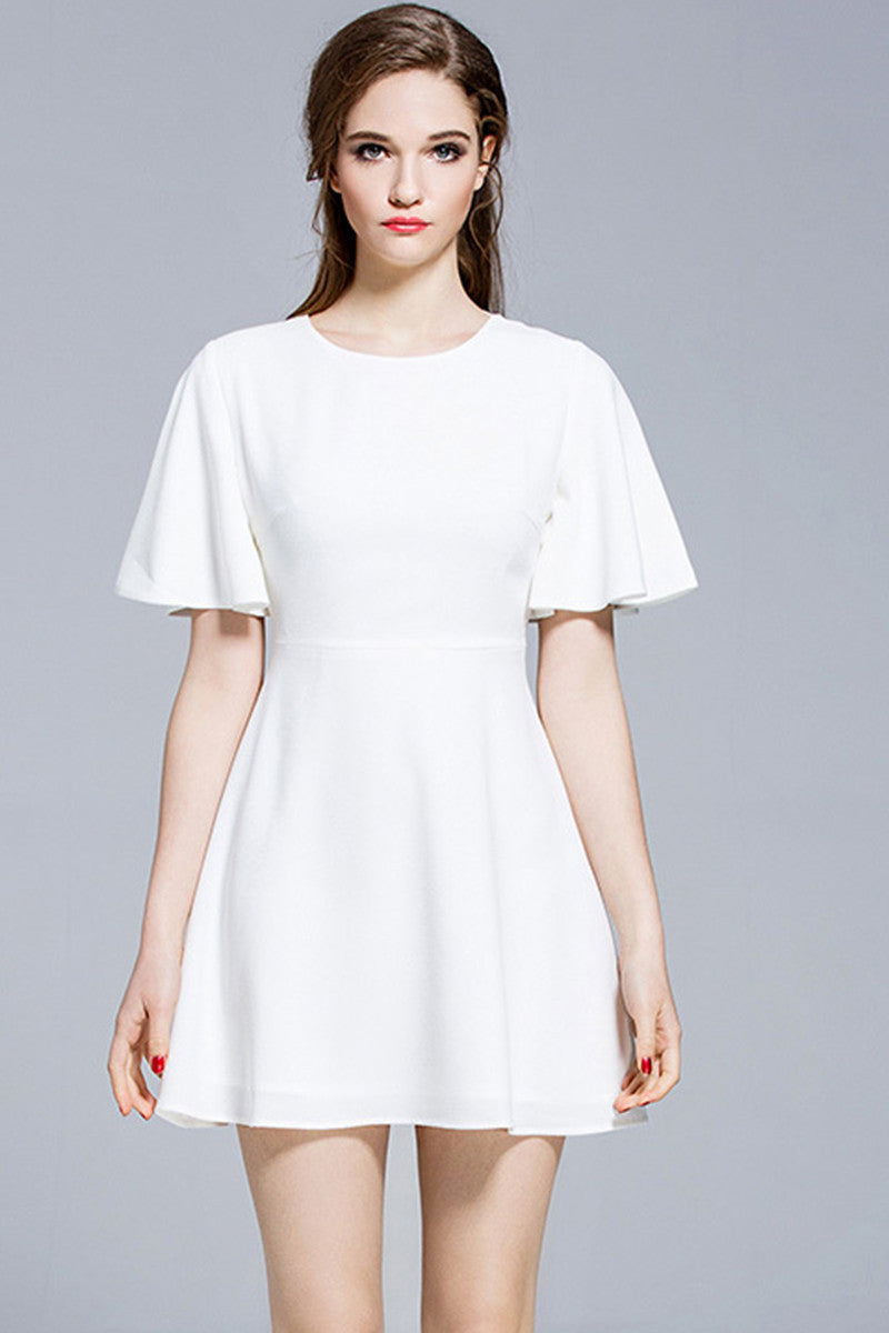Casual Pure Color Lotus Leaf Sleeve OL Mini Dress