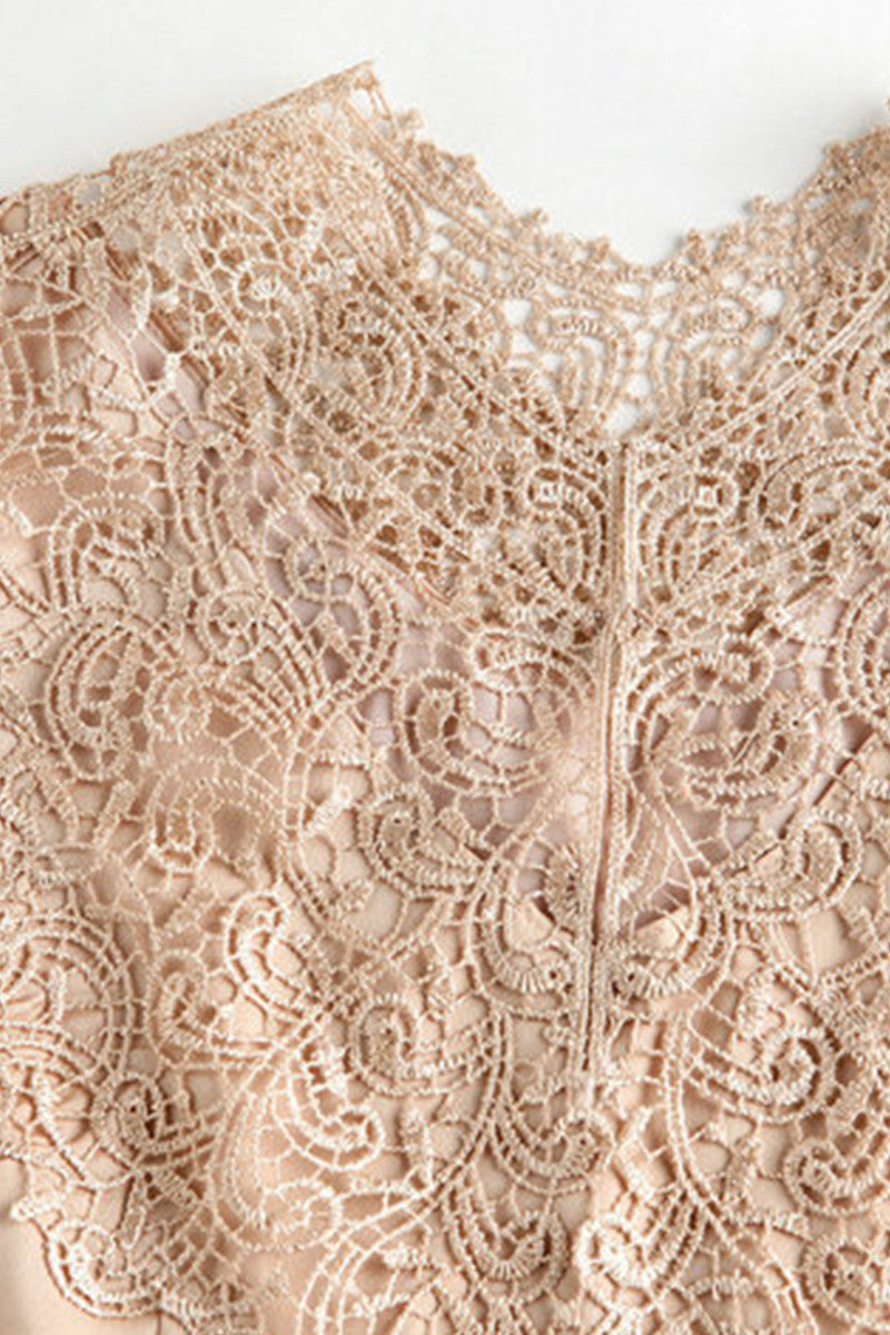 Elegant Prom Lace Stand Collar Embroidery Chiffon Dress