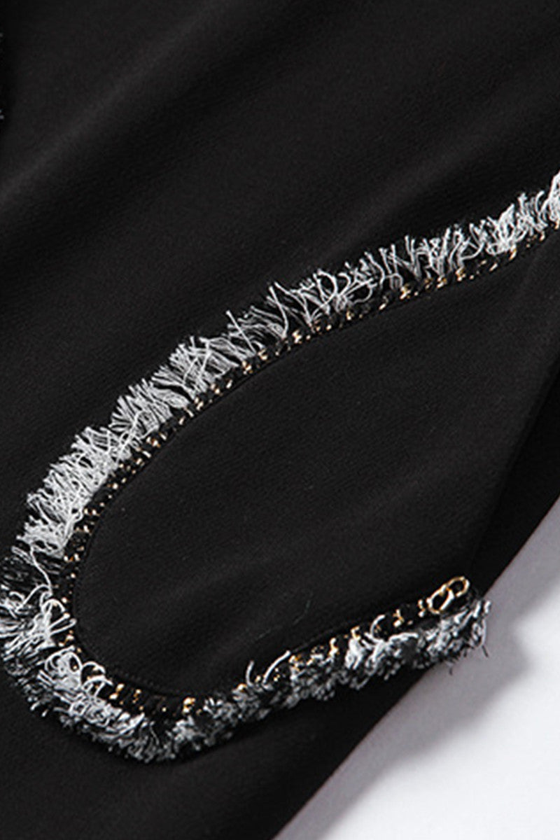 WOMEN'S BLACK 3/4 SLEEVE ROUND NECK SHORT DRESS