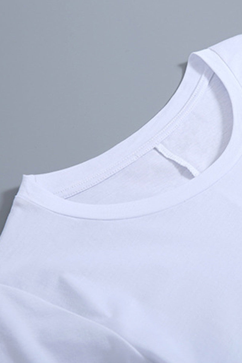 Casual Digital Printing Short Sleeve Tassls Long T-shirt
