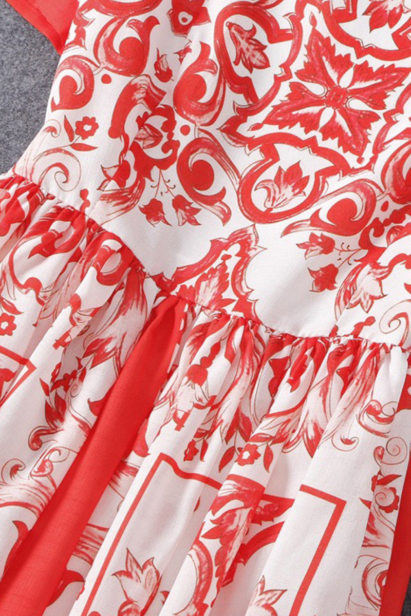 Tribal Print Linen Midi Casual Dress