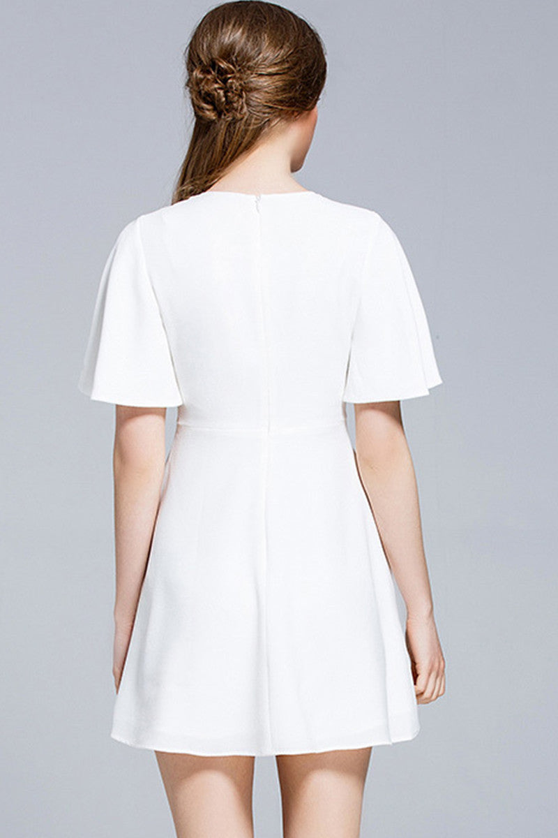 Casual Pure Color Lotus Leaf Sleeve OL Mini Dress