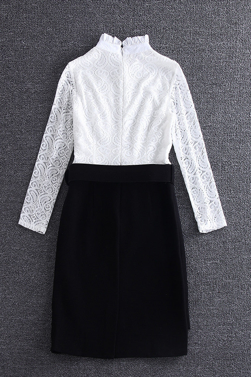 Faux Two Piece Lace Top With Pencil Skirt - NJOYDRESS - 2