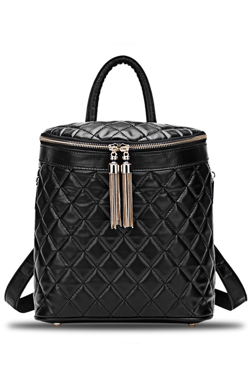 Chain Tassel Quilted Backpack Bucket Bag