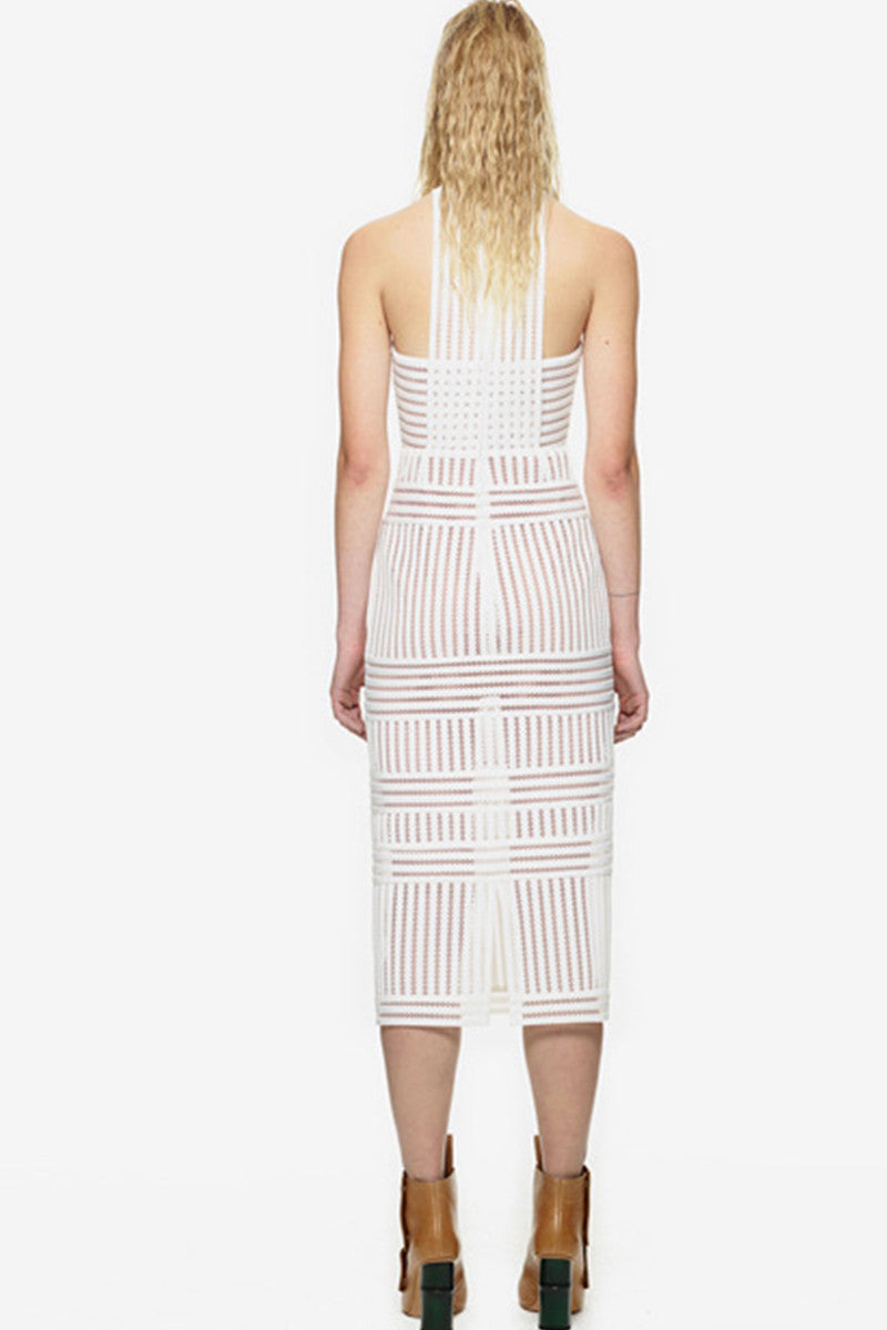 Cross Stripe Lace Midi Club Dress