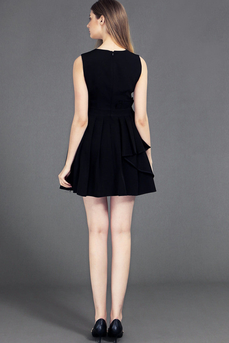 Casual V Neck Sleeve Skater Fit Pleated Skirt