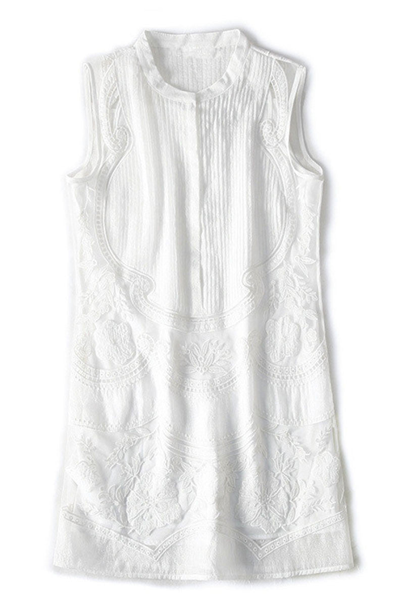 Casual Fresh And Elegant Embroidery Cutout Mini Dress