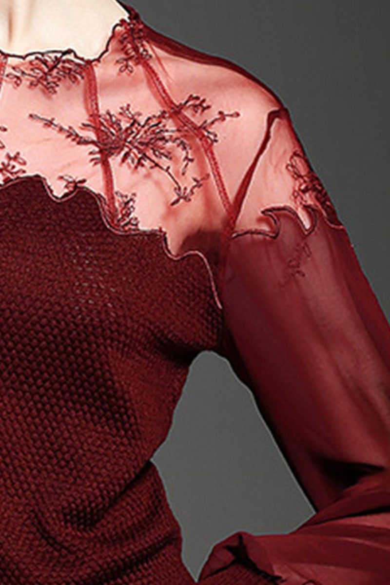 Ballon Sleeve Emboridered Lace Tops