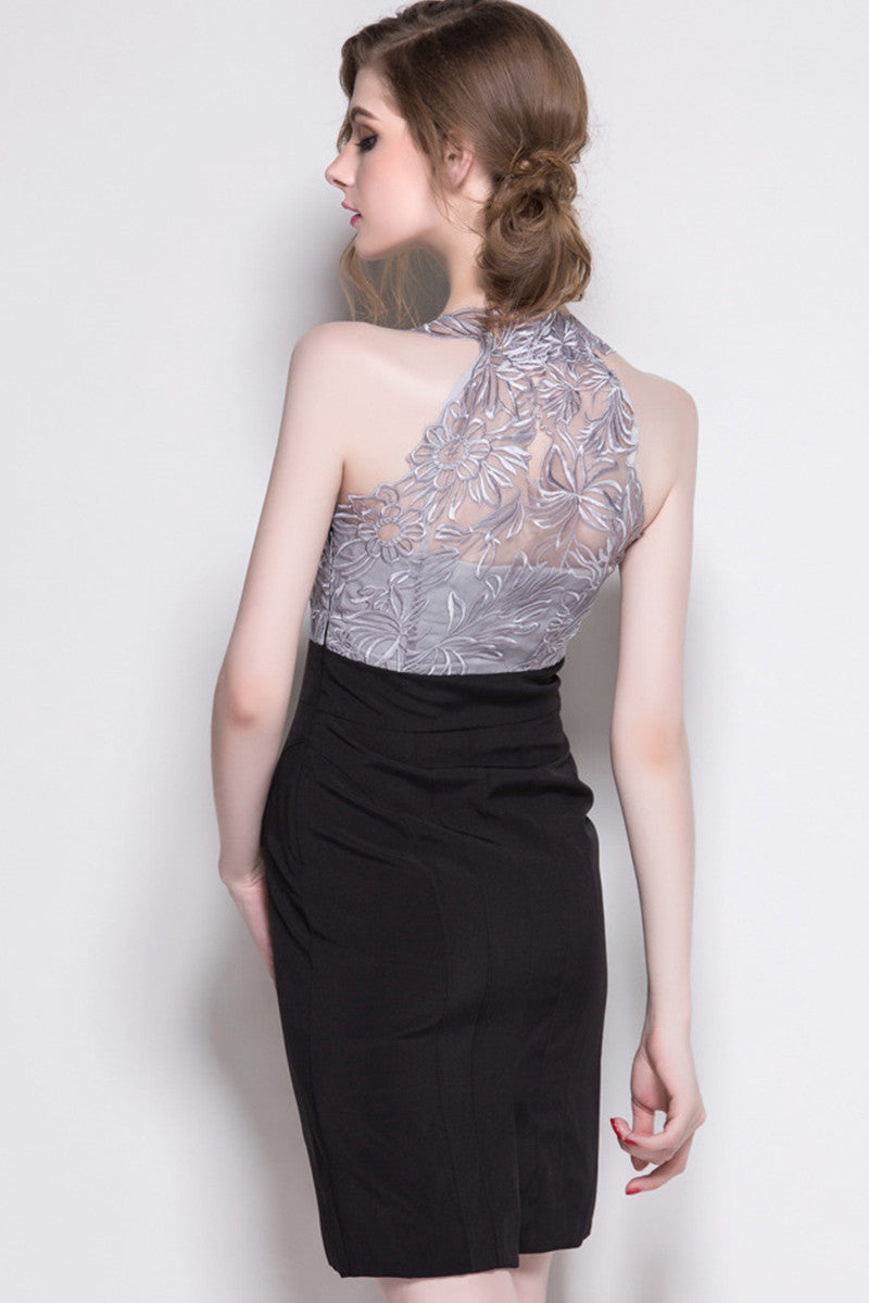 Lace Embroidered Off Shoulder Top Joint Black Skirt Short Bodycon Dress