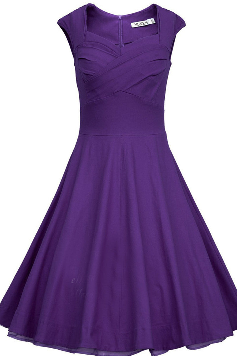Sweeatheart Cap Sleeve Pleat Flare Dress