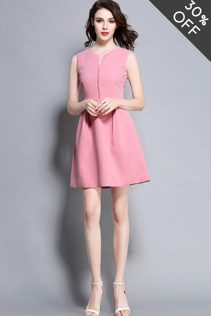 Simple Peach Pink With Lined Cover Button Short Cocktail Dress