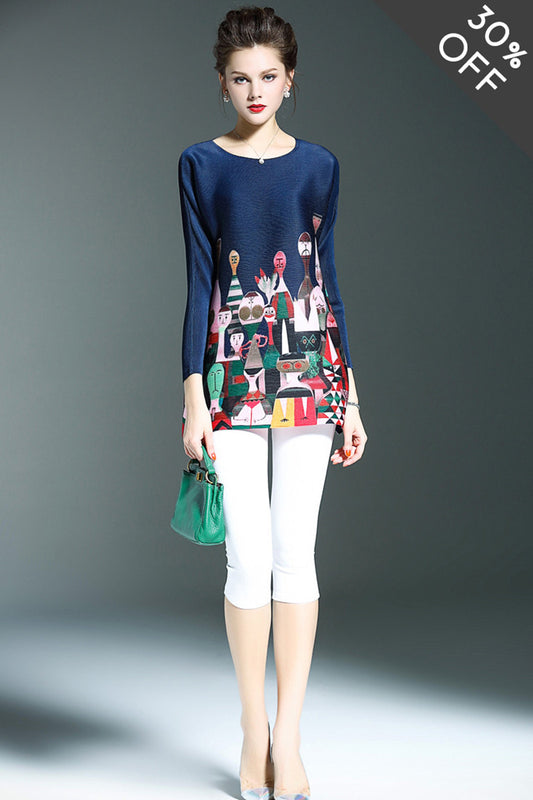 [30% OFF TILL 8 APR] Round Collar Pattern Print Loose Top