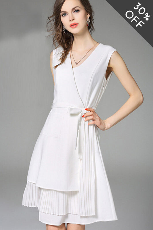 [30% OFF TILL 8 APR] Elegant V Neck Layer Irregularity Mini Dress With Belt