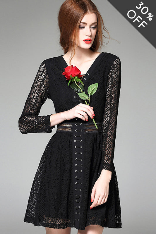 [30% OFF TILL 8 APR] Multi Lace Paneled Lace-UP Short Cocktail Dress