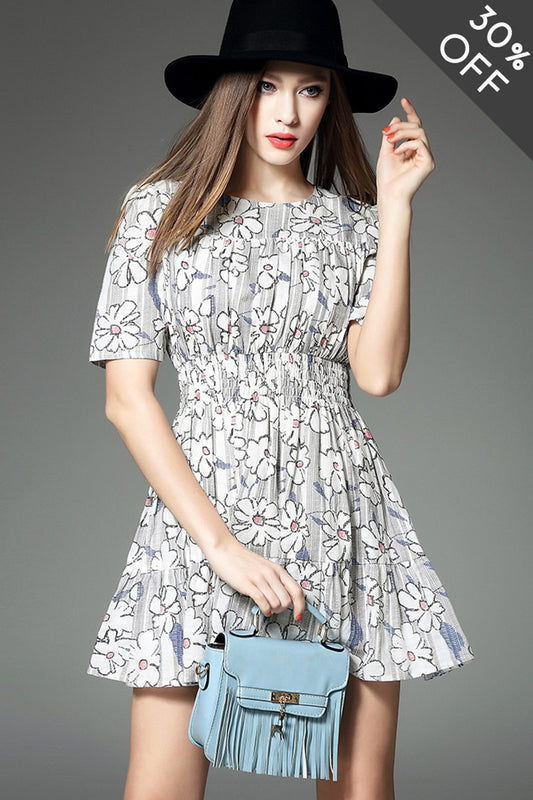 [30% OFF TILL 8 APR] Floral Tiered Smoking Waist Band Short Casual Dress