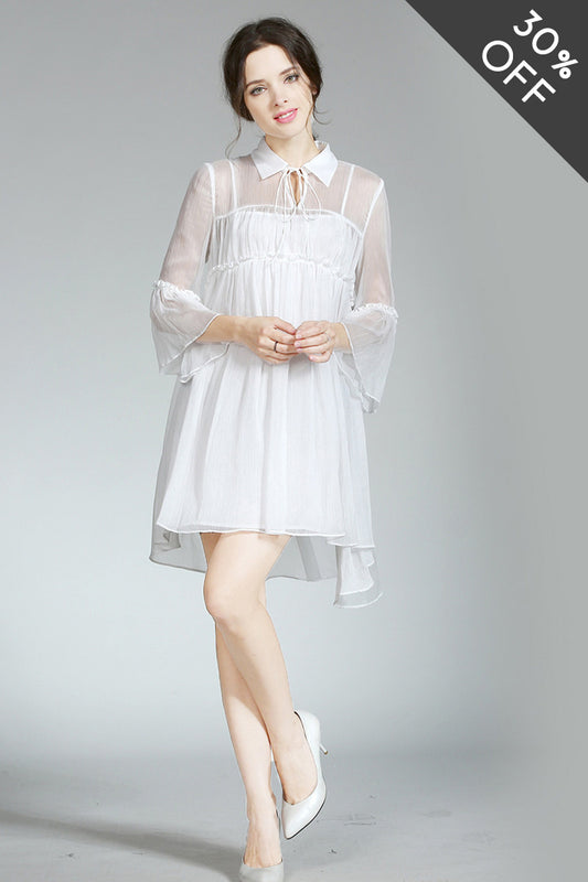 [30% OFF TILL 8 APR] Grace Laple Sheer Chiffon Falbala Sleeve Casual Dress