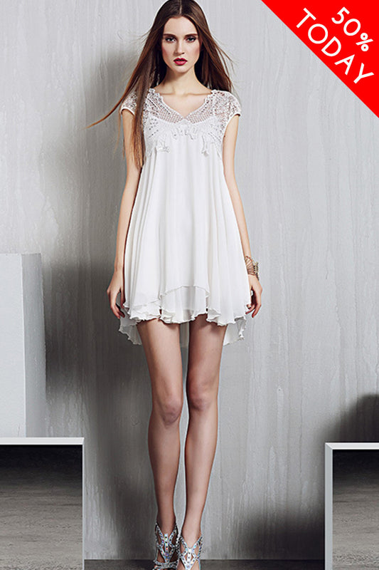 [50% OFF TILL 8 APR] Irregularity Hollow-Out Lace Embroidery Cocktail Wrap