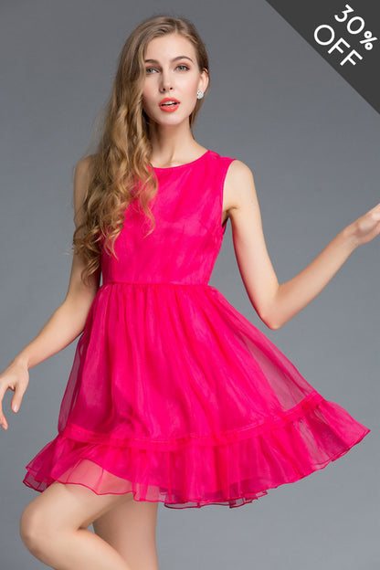 [30% OFF TILL 8 APR] Sleeveless Grace Round Neck Chiffon Cocktail Skater Dress