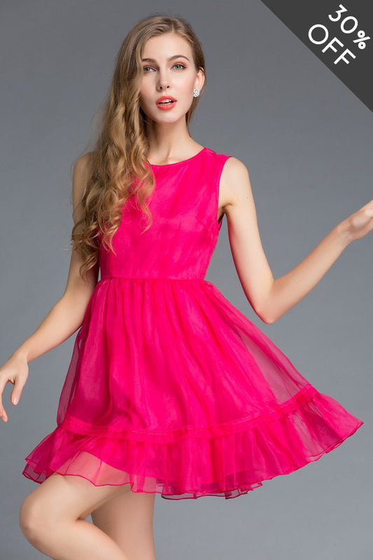 [30% OFF TILL 8 APR] Sleeveless Grace Round Neck Chiffon Cocktail Skater Dress