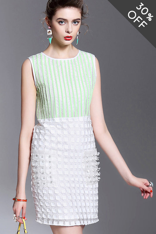 [30% OFF TILL 8 APR] Vintage Round Neck Stitched Office Lady Mini Dress