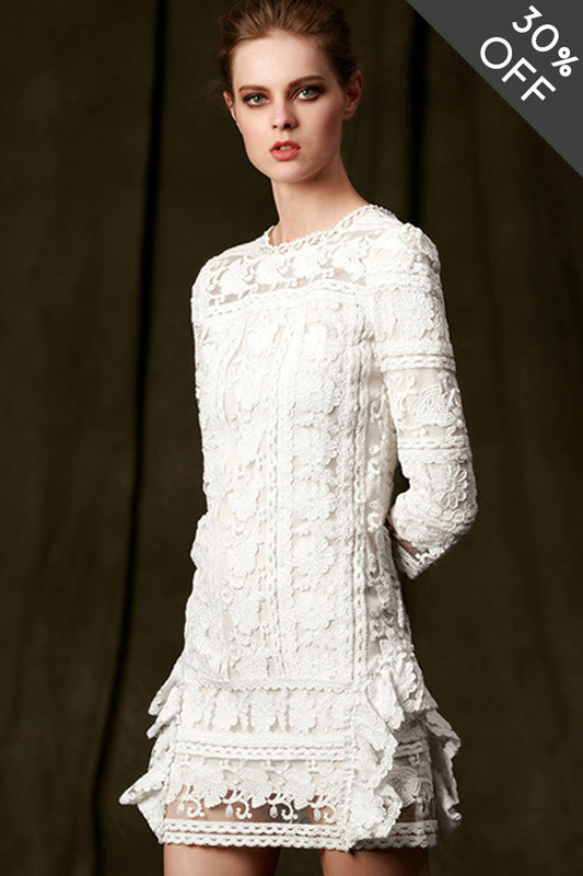[30% OFF TILL 8 APR] Vintage Hollow-Out 3/4 Sleeve Lace Embroidery Cocktail Dress