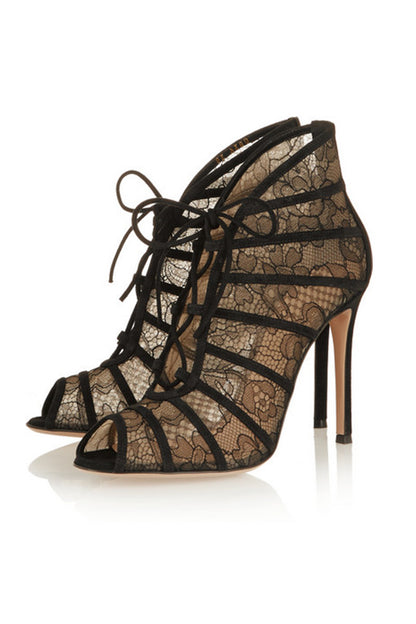 Peep Toe Lace-up Caged Cut Out Heels