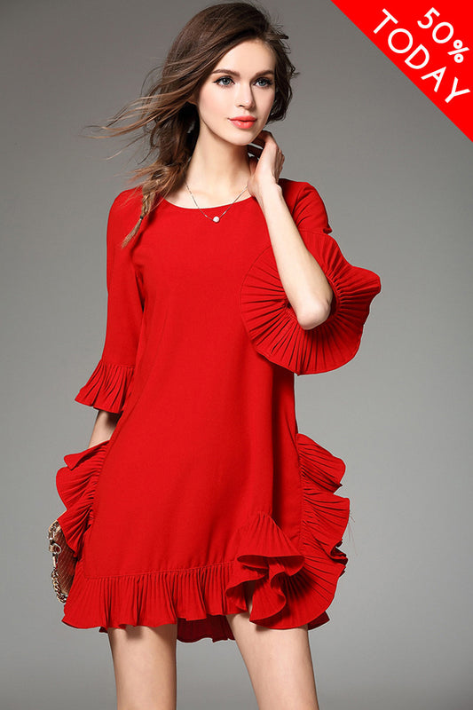 [50% OFF TILL 7 APR] Falbala Sleeve Round Neck Cocktail Party Mini Dress