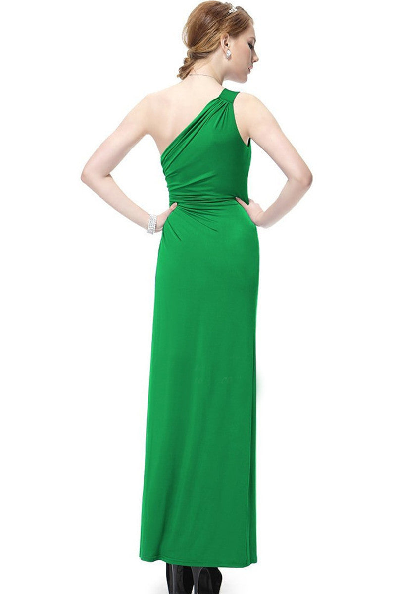 One Shoulder Rhinestone Beaded Side Slit Backless Formal Grown Dress
