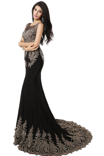 Sequin Beaded Rhinestone Illusion Mesh Mermaid Long Dress